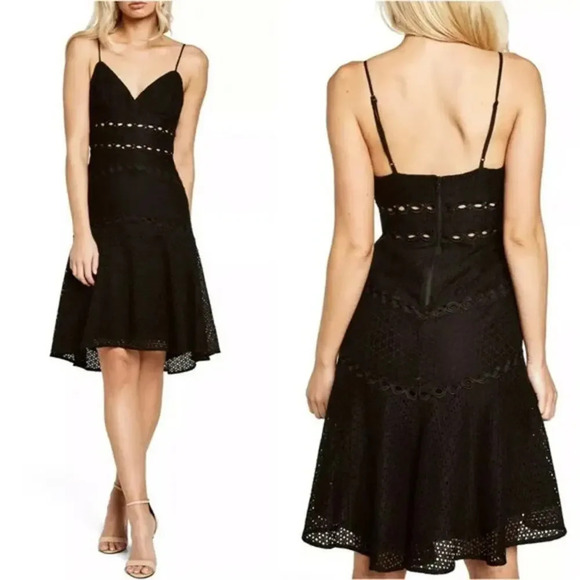 Bardot Dresses & Skirts - BARDOT Ariana Black Eyelet Crochet Lace Midi Dress Size 4 LBD Cocktail Party